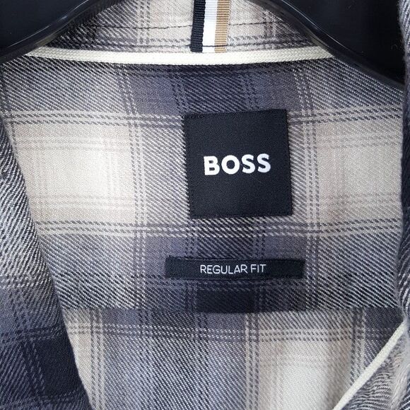 HUGO BOSS Shirt Mens XXL Black Plaid Check Button Up Flannel Liam Kent $158 - Picture 3 of 9